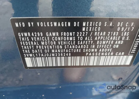 2018 Volkswagen Jetta 1.8T Sel from USA, damaged, VIN 3VWL17AJ0JM236248